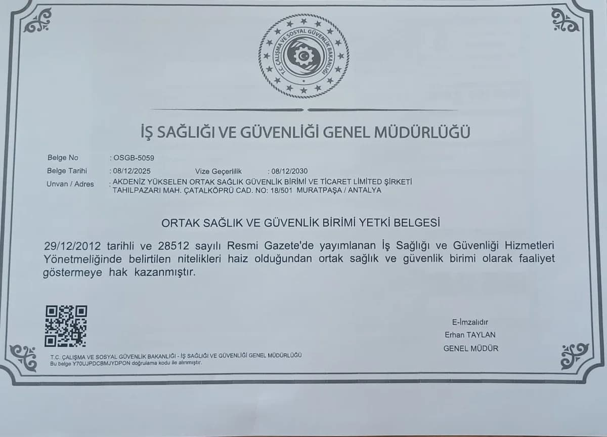 ÇSGB OSGB Yetki Belgesi